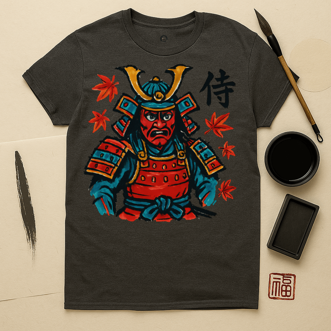 Fierce Samurai with Maple Leaves T-Shirt