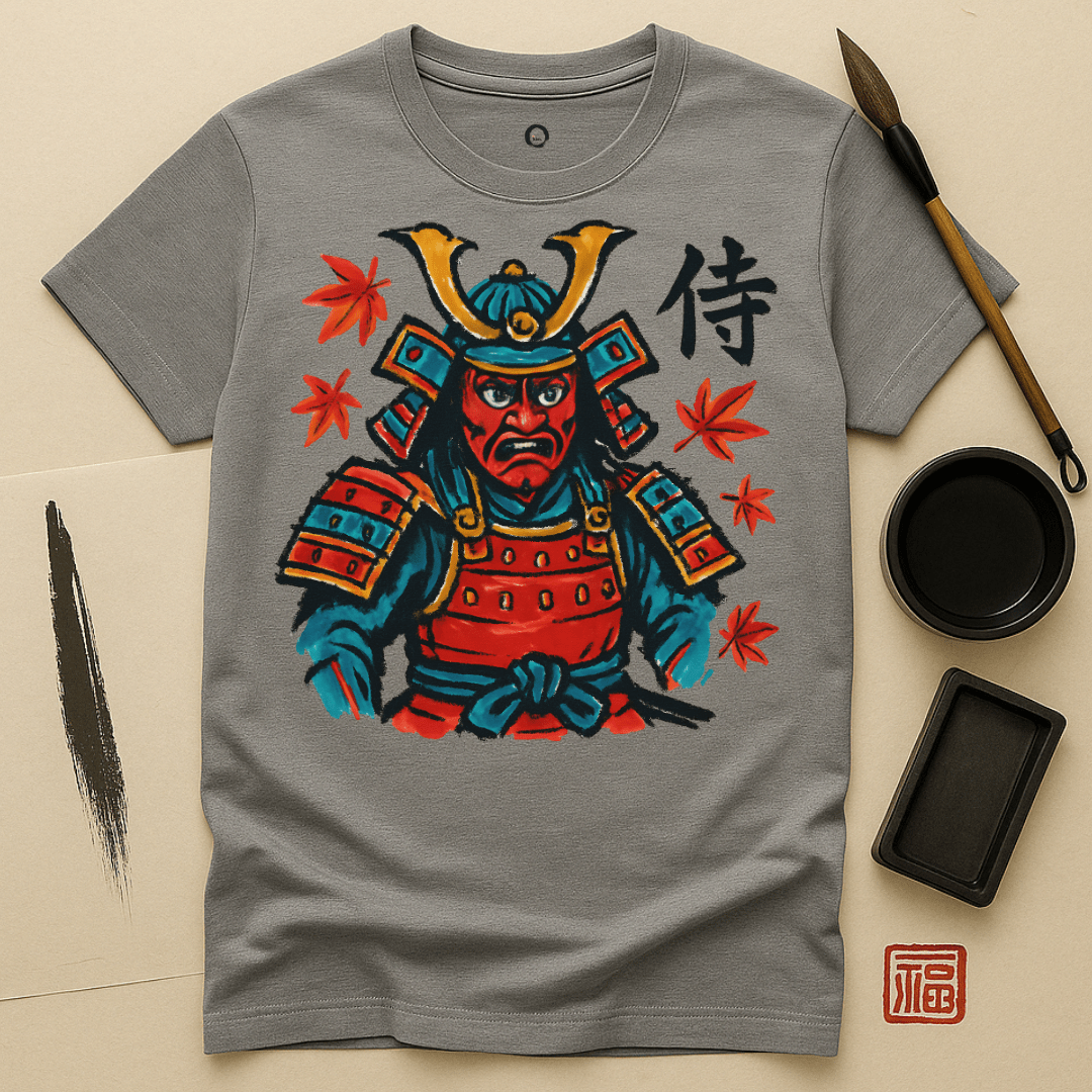 Fierce Samurai with Maple Leaves T-Shirt