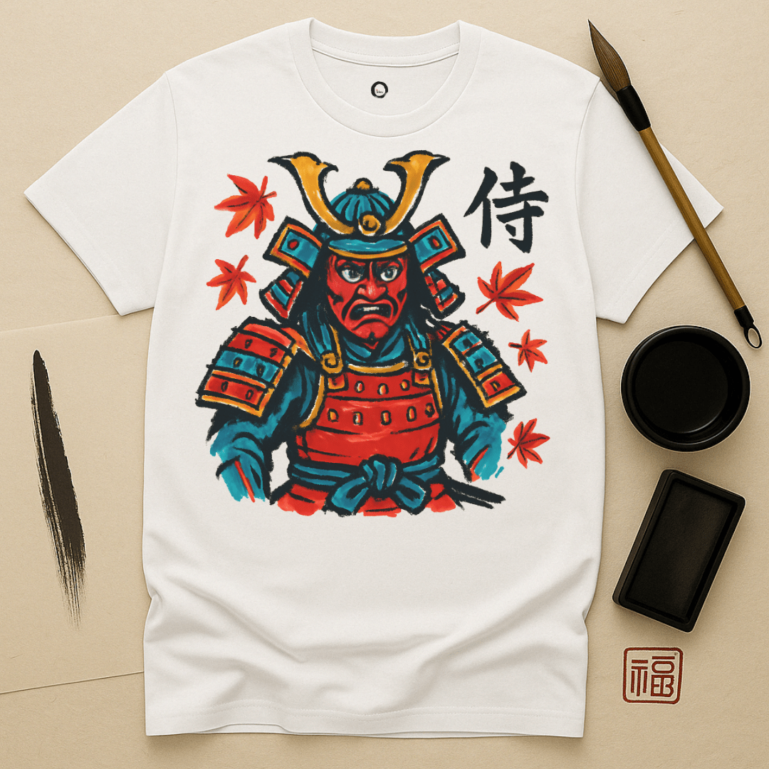 Fierce Samurai with Maple Leaves T-Shirt