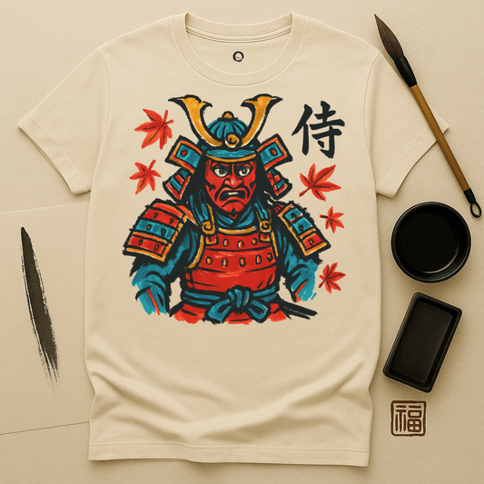 Fierce Samurai with Maple Leaves T-Shirt